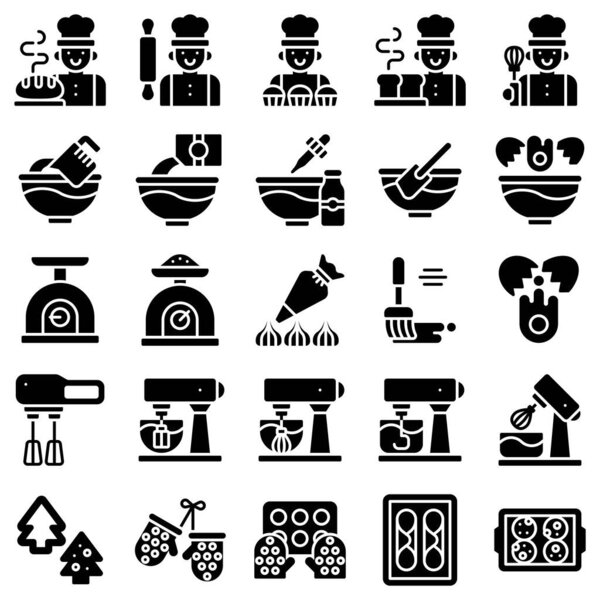 Bakery and baking related icon set, solid style