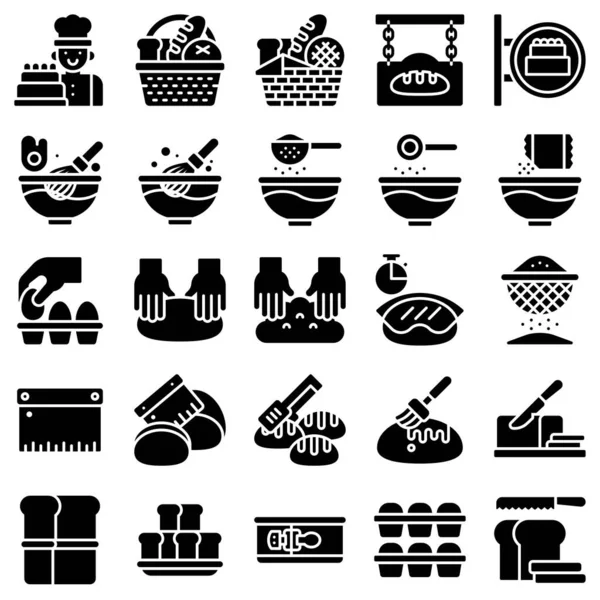 Conjunto Iconos Relacionados Con Panadería Panadería Estilo Sólido — Vector de stock