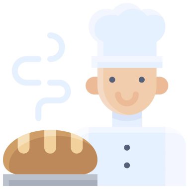 Şef ve Ekmek simgesi, fırın ve fırınla ilgili vektör illüstrasyonu