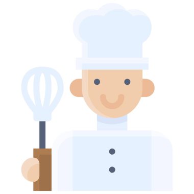 Whisk simgesi, fırın ve fırınla ilgili vektör illüstrasyonuna sahip şef