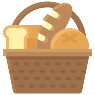 Ekmek sepeti simgesi, fırın ve fırınla ilgili vektör illüstrasyonu