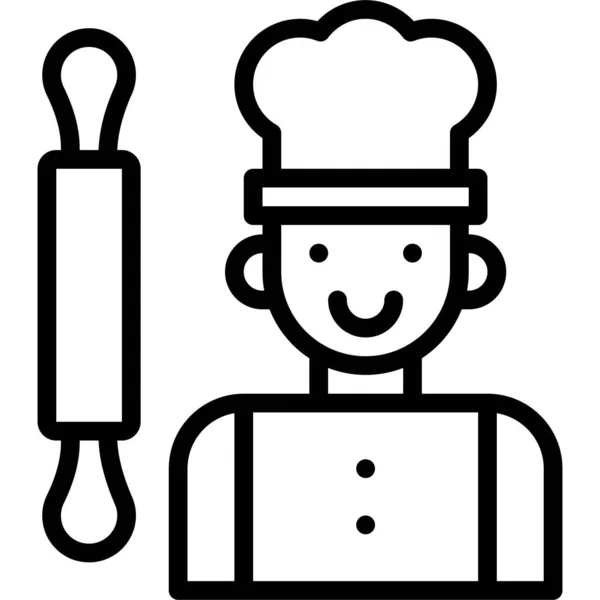 Icône Chef Rouleau Pâtisserie Illustration Vectorielle Liée Boulangerie — Image vectorielle