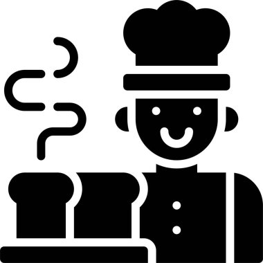 Somun ekmek ikonu, fırın ve fırınla ilgili vektör illüstrasyonlu aşçı