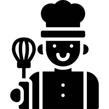 Whisk simgesi, fırın ve fırınla ilgili vektör illüstrasyonuna sahip şef