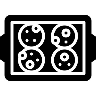 Pişirme tepsisi simgesi, fırın ve pişirme ile ilgili vektör illüstrasyonu üzerindeki kurabiyeler