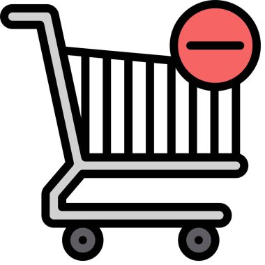 Cart simgesi, süpermarket ve alışveriş merkezi bağlantılı vektör illüstrasyonundan kaldır