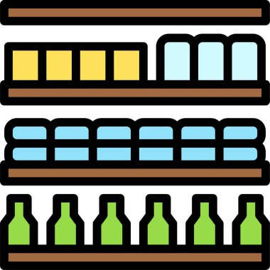 Süpermarket raf simgesi, süpermarket ve alışveriş merkezi bağlantılı vektör illüstrasyonu