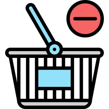 Basket simgesi, süpermarket ve alışveriş merkezi bağlantılı vektör illüstrasyonundan kaldır