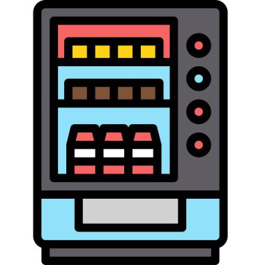 Otomat simgesi, süpermarket ve alışveriş merkezi bağlantılı vektör illüstrasyonu