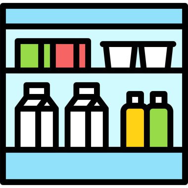 Buzdolabı simgesi, süpermarket ve alışveriş merkezi bağlantılı vektör illüstrasyonu