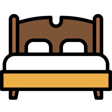 Yatak simgesi, süpermarket ve alışveriş merkezi bağlantılı vektör illüstrasyonu