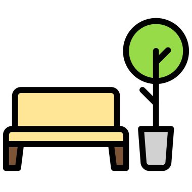 Benç ve ağaç simgesi, Süpermarket ve Alışveriş Merkezi bağlantılı vektör illüstrasyonu