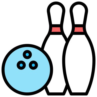 Bowling topu ve iğne simgesi, süpermarket ve alışveriş merkezi bağlantılı vektör ilüstrasyonu