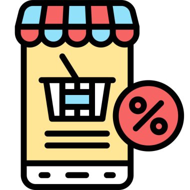 Çevrimiçi Mağaza simgesi, Süpermarket ve Alışveriş Merkezi bağlantılı vektör illüstrasyonu