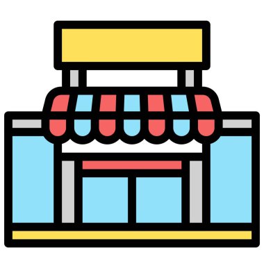 Süpermarket simgesi, süpermarket ve alışveriş merkezi bağlantılı vektör illüstrasyonu