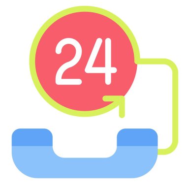 24 saat hizmet simgesi, süpermarket ve alışveriş merkezi bağlantılı vektör illüstrasyonu