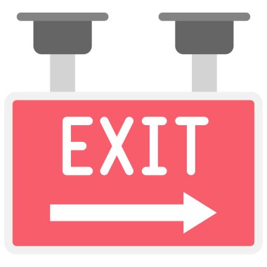 Çıkış işareti simgesi, süpermarket ve alışveriş merkezi bağlantılı vektör illüstrasyonu