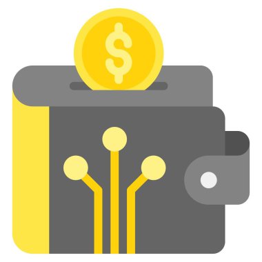 Dijital cüzdan simgesi, süpermarket ve alışveriş merkezi bağlantılı vektör illüstrasyonu