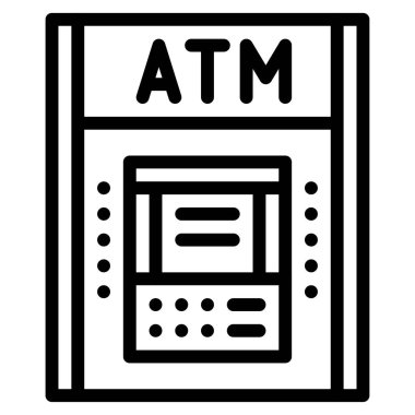 ATM simgesi, süpermarket ve alışveriş merkezi bağlantılı vektör illüstrasyonu