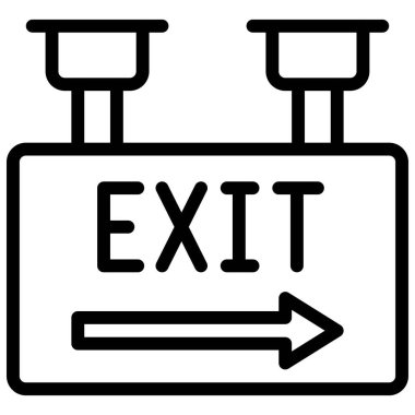 Çıkış işareti simgesi, süpermarket ve alışveriş merkezi bağlantılı vektör illüstrasyonu