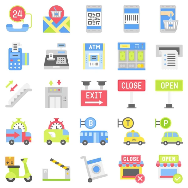 Supermarket Shopping Mall Related Icon Set Flat Style Vector Illustration — Stock Vector