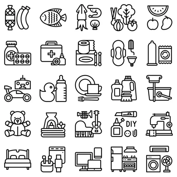 Conjunto Iconos Relacionados Con Supermercados Centros Comerciales Ilustración Vectores Estilo — Vector de stock