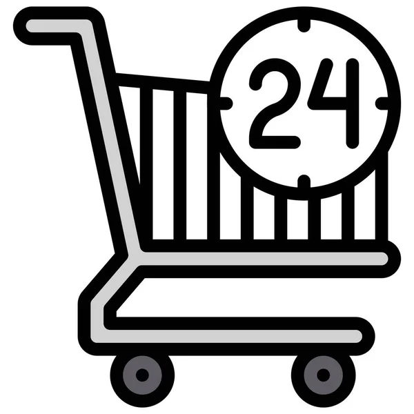 Carrito Compras Con Horas Icono Supermercado Centro Comercial Ilustración Vectores — Vector de stock