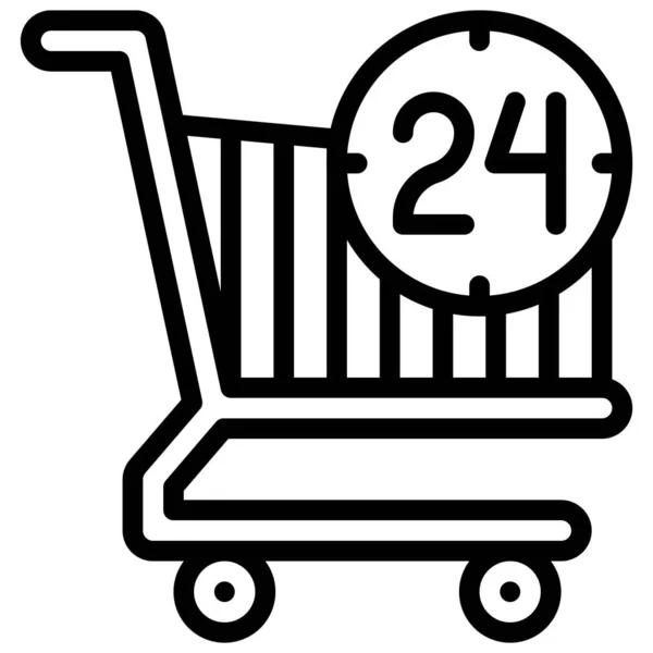 Carrito Compras Con Horas Icono Supermercado Centro Comercial Ilustración Vectores — Vector de stock