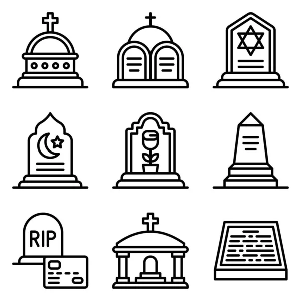 Funeral Related Line Icon Set Vector Illustration — Stock Vector