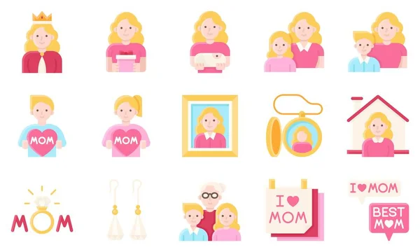 Mother Day Related Vector Icon Set Flat Style — Stock Vector