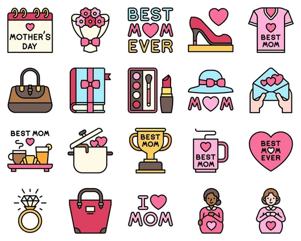 Mother Day Related Vector Set Filled Style — стоковый вектор