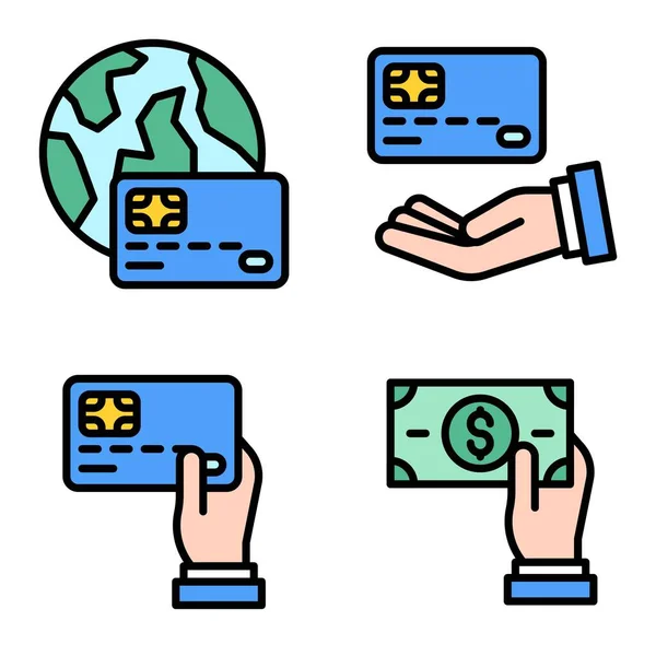 Conjunto Iconos Tarjeta Crédito Débito Ilustración Vectorial Relacionada Con Pago — Archivo Imágenes Vectoriales