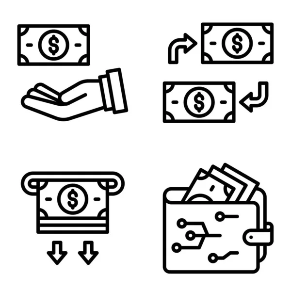 Geld Portemonnee Pictogram Set Betaling Gerelateerde Vector Illustratie — Stockvector