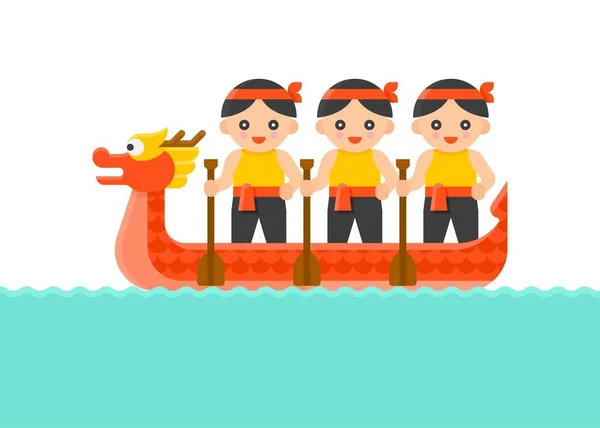 Dragon Boat Met Peddel Dragon Boat Festival Vector Illustratie — Stockvector