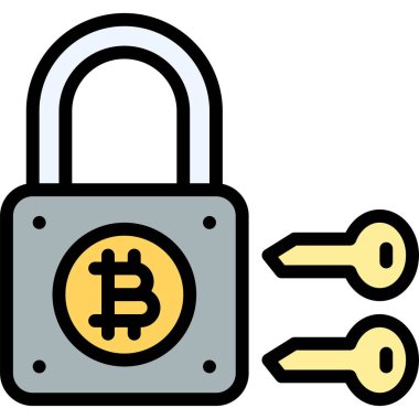 Kilit ve Anahtarlar simgesi, Kripto para birimi bağlantılı vektör çizimi