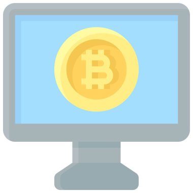 Ekran simgesinde Bitcoin, Kripto para birimiyle ilgili vektör çizimi