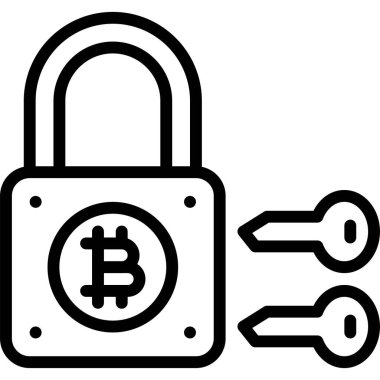 Kilit ve Anahtarlar simgesi, Kripto para birimi bağlantılı vektör çizimi