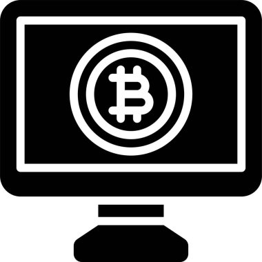 Ekran simgesinde Bitcoin, Kripto para birimiyle ilgili vektör çizimi