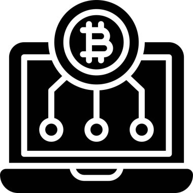 Dizüstü bilgisayar simgesi üzerindeki Bitcoin, Kripto para birimiyle ilgili vektör çizimi