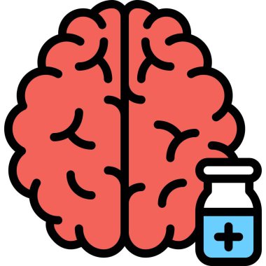 Beyin ve Aşı ikonu, Aşı Geliştirme İlgili vektör çizimi