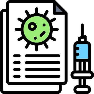 Virüs ve Aşı belge simgesi, Aşı Geliştirme İlgili vektör çizimi