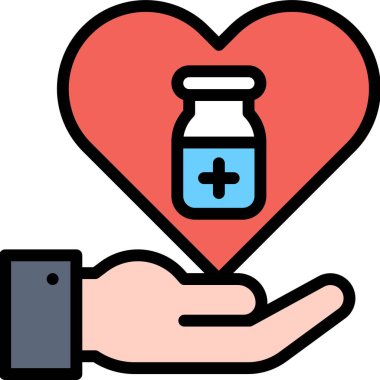 Aşı şişesi el simgesi, aşı geliştirme vektör illüstrasyonu