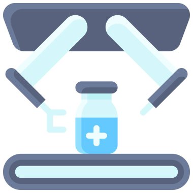 Fabrika kemeri ikonu üzerinde aşı şişesi, Aşı geliştirme ilgili vektör çizimi