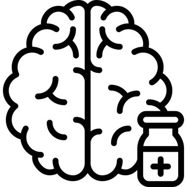 Beyin ve Aşı ikonu, Aşı Geliştirme İlgili vektör çizimi