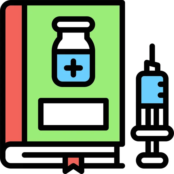 Bok Och Vaccin Spruta Ikon Vaccin Utveckling Relaterade Vektor Illustration — Stock vektor