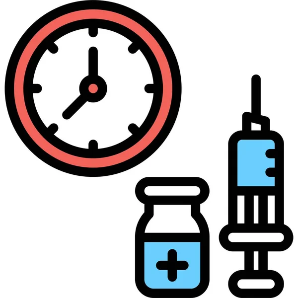 Klocka Och Vaccin Ikon Vaccin Utveckling Relaterade Vektor Illustration — Stock vektor