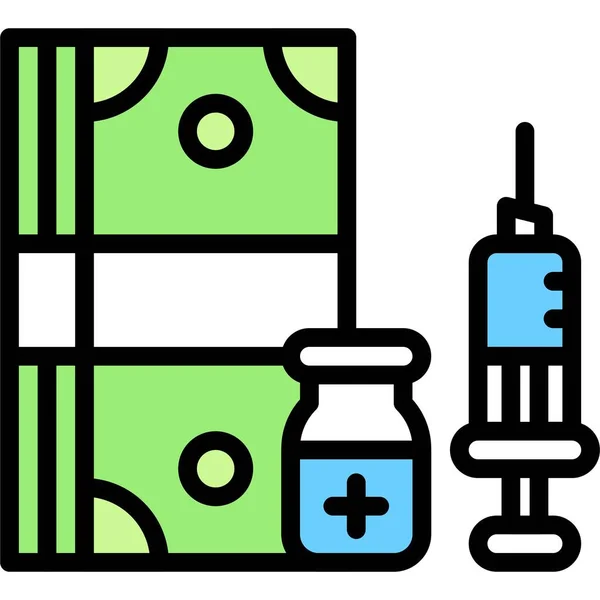Banknotenbündel Und Impfstoff Symbol Vektor Illustration Zur Impfstoffentwicklung — Stockvektor