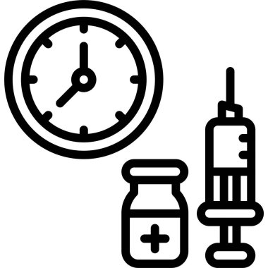 Saat ve Aşı simgesi, Aşı Geliştirme İlgili vektör çizimi