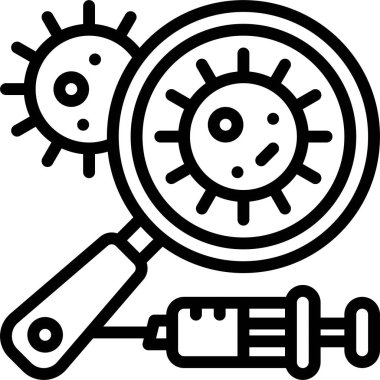 Virüs simgesi, aşı geliştirme vektörü illüstrasyonlu büyüteç