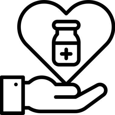 Aşı şişesi el simgesi, aşı geliştirme vektör illüstrasyonu